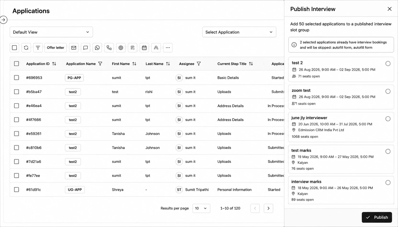 Publish Interview panel