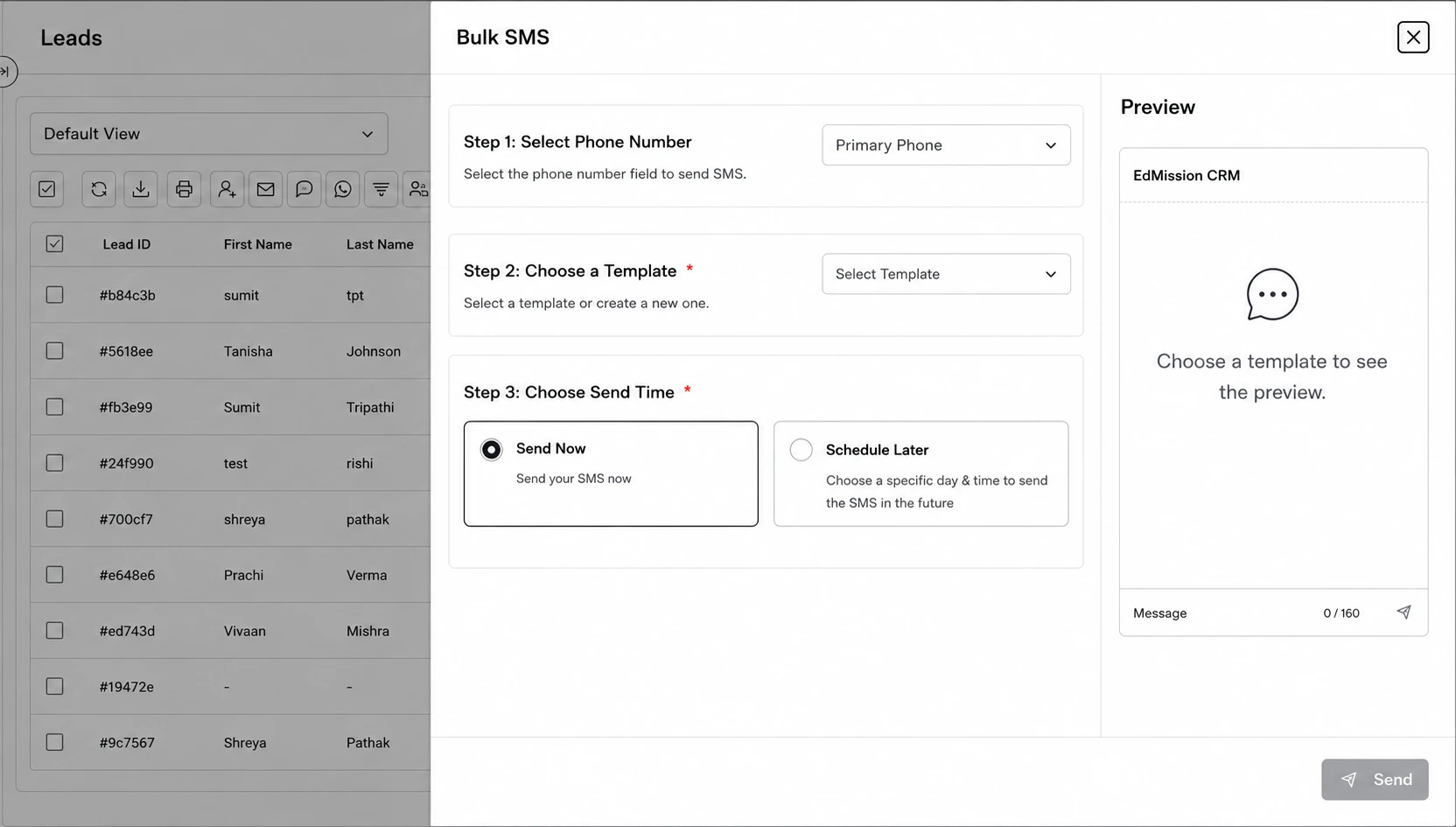 Bulk SMS send modal