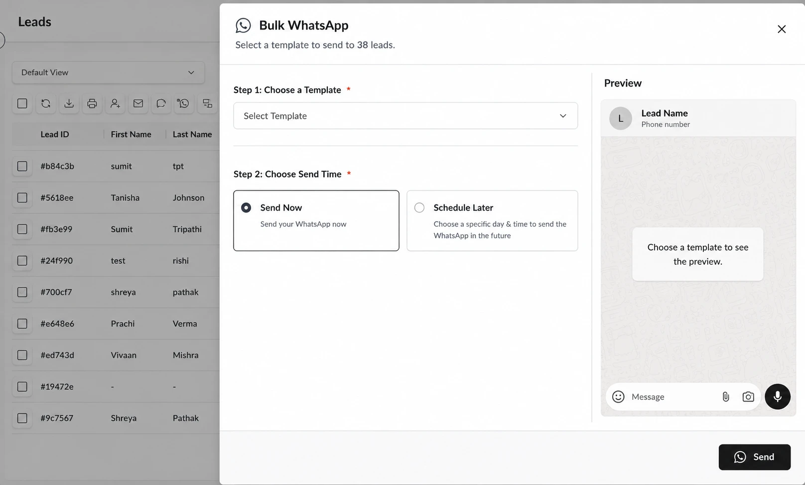 Bulk WhatsApp send modal