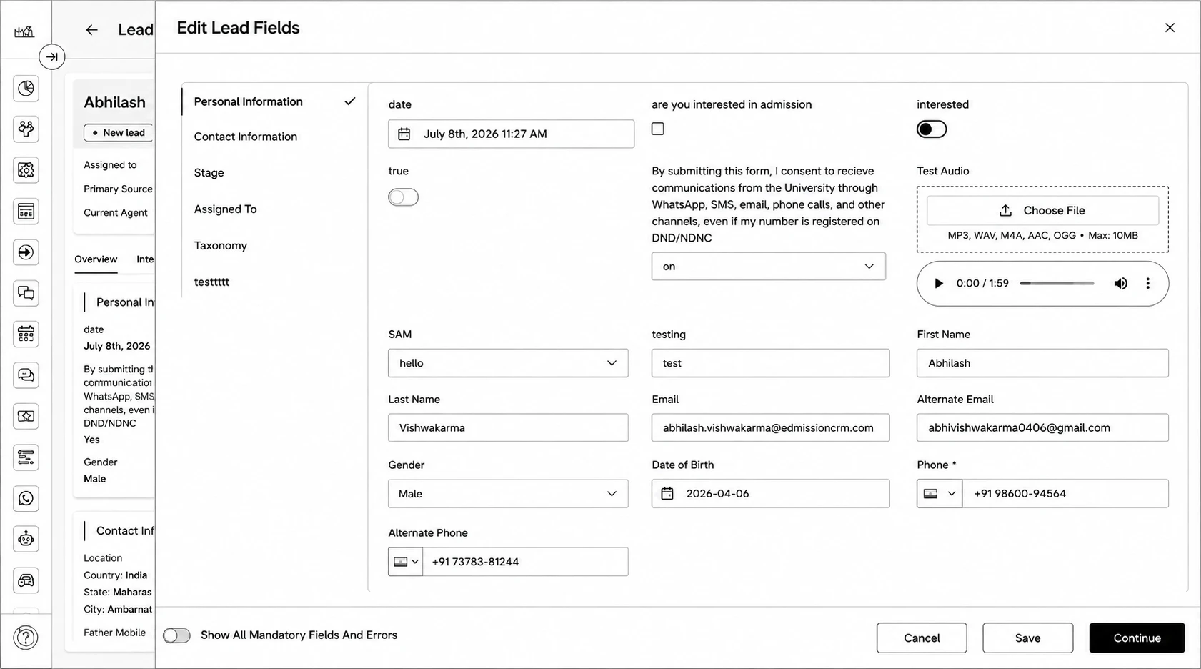 Lead Detail Page
